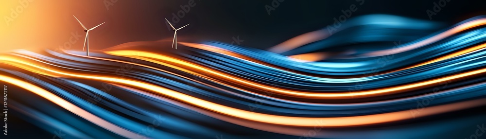 Poster abstract dynamic waves in orange and blue colors flowing smoothly against dark background creating m