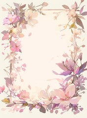 Fototapeta premium Elegant card design with pastel flowers and leaves in soft pink tones
