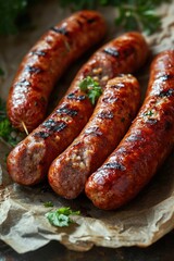 Fototapeta premium A group of sausages arranged on a piece of paper, ready for use or display