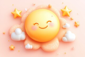 Colorful Retro Wink Emoji With Geometric Shapes and Vibrant Textures on a Pastel Pink Background