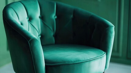 Obraz premium A green chair placed against a green wall in a quiet room