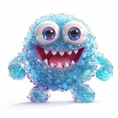 sugar crystal monster with a sparkling, rock candy texture, glossy eyes, and a bright smile, isolated on white