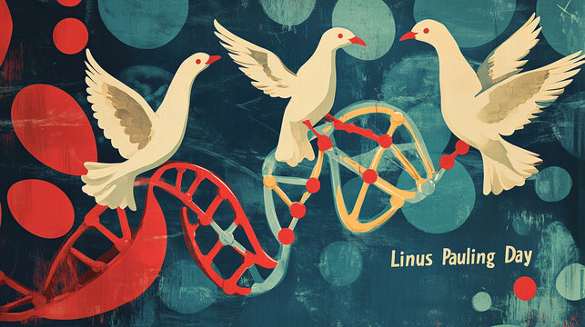 Vintage Dove and DNA Illustration for Linus Pauling Day