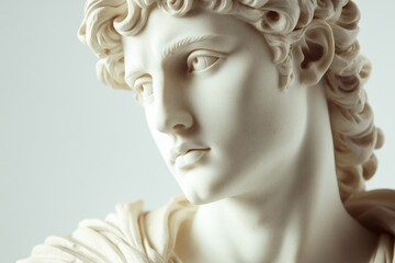 A bronze or marble sculpture of a woman with curly locks, often used as decorative art piece or architectural element