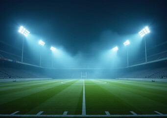 empty football field night shines bright fog stadium lights evoking intense passion
