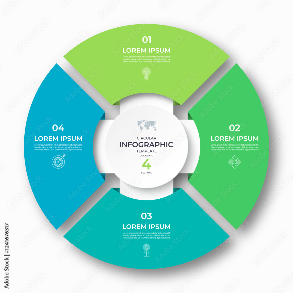 Fototapete vector infographic circular template divided into 4 sections, parts. cycle diagram with 4 options. 4
