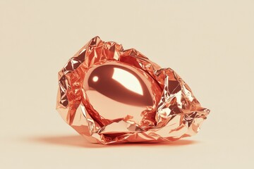 Partially Unwrapped Chocolate Egg With Glossy Surface on a Seamless White Background Illuminated by Bright Natural Light