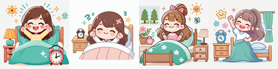 vector of a child waking up while stretching his arms