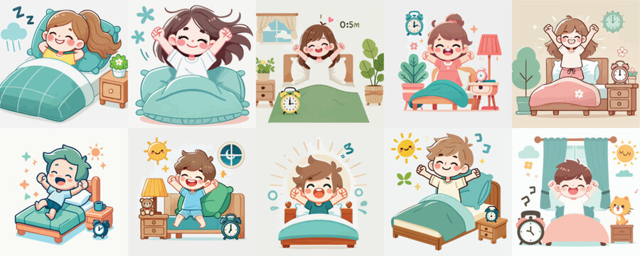 vector of a child waking up while stretching his arms