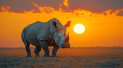 Fototapeta premium Rhino sunset savanna Africa wildlife conservation