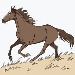 Galloping Brown Horse Line Art - Vector Illustration - Dynamic Equestrian Design.