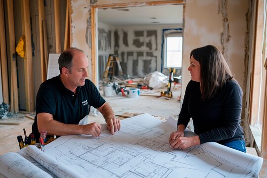 Collaborative planning in a modern renovation project at a residential space in progress