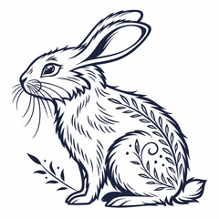 Floral Rabbit Line Art: Elegant Vector Illustration - High-Resolution Graphic.