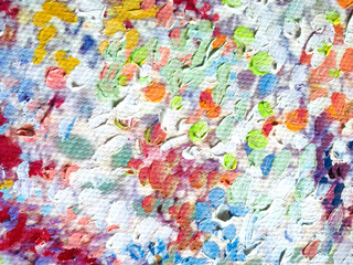 Naklejka premium A vibrant, textured abstract painting showcasing a lively blend of colors, evoking a sense of energy and creativity.