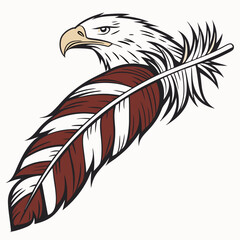 Eagle Head Feather Graphic - Maroon & White - Vector Illustration - Tribal Design.