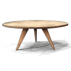 A Simple Wooden Round Table with Three Legs