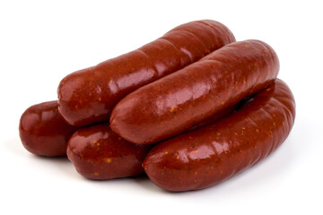 Pork sausages, Oktoberfest dishes, isolated on white background.