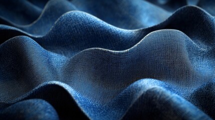 Obraz premium Abstract Waves of Deep Blue Denim: A Textured Fabric Close-Up