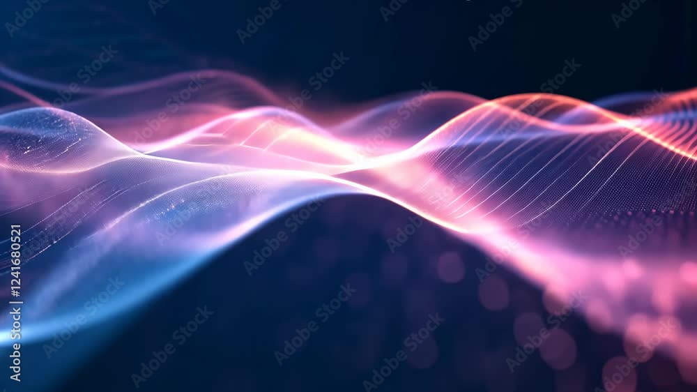 Poster exploring the ethereal beauty of abstract digital backgrounds with flowing waves of light and color 