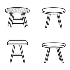 Four Simple Line Drawings of Small Tables