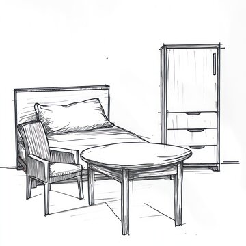 recommend clip art: Simple Bedroom Furniture Sketch Showing Bed Chair And Armoire