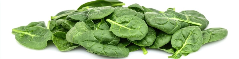 Obraz premium A pile of fresh spinach leaves on a white background