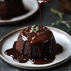 A delicious-looking chocolate cake with rich chocolate sauce and colorful sprinkles, perfect for celebrations or everyday treats