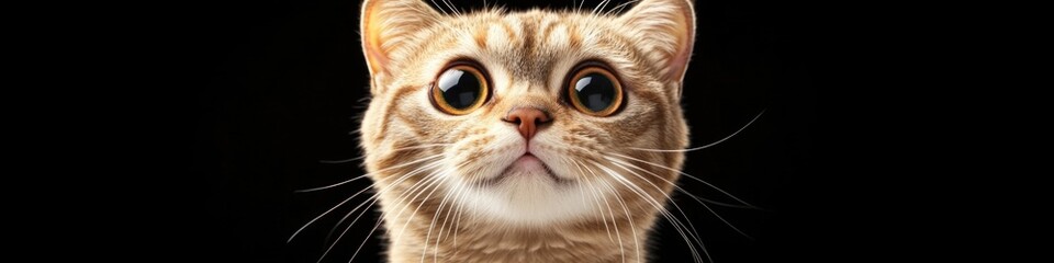 A detailed view of a feline's facial features, focusing on its prominent eyes