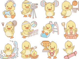 Fototapeta premium Cute Duck vector icon. Funny baby Duck animal series stock illustration. life of fluffy Duck designs.
