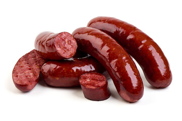Oktoberfest Smoked pork Sausages, isolated on white background.