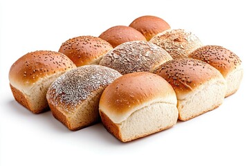 A creative arrangement of bread rolls stacked on top of each other, possibly used for display or photography