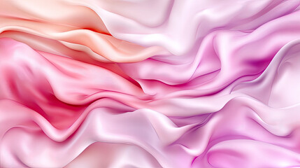 Fototapeta premium Flowing Satin Fabric in Soft Pink and Coral Hues with Gentle Waves and Textures for Elegant Background Use