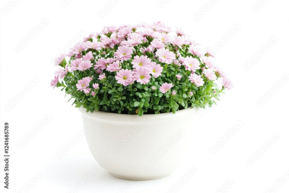 Sticker A beautiful potted plant with pink flowers on a white background, great for decorating and styling