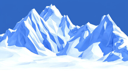 Low-poly snow-capped mountains against a clear blue sky.