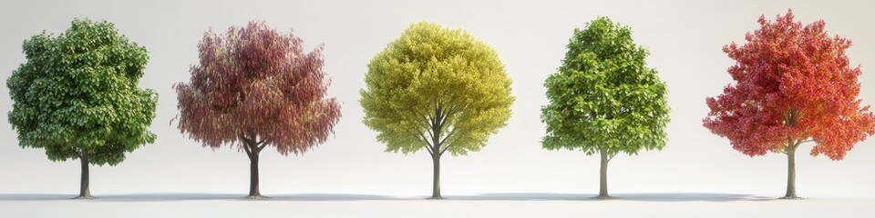 Obraz premium A row of trees with different colored leaves, perfect for nature and autumn scenes