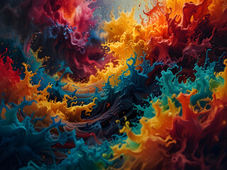 Obraz premium a highly detailed and unsettlingly vivid cinematic photograph depicting the turbulent mental state of ADHD overload, with swirling abstract ink tendrils and vibrant, clashing colors that evoke a sense