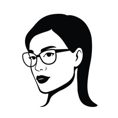Silhouette of a beautiful woman with glasses. Female icon. Beauty logo design. Vector illustration.