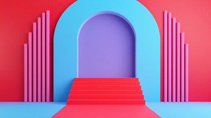 Obraz premium Colorful Geometric Stage with Arches and Steps for Creative Backgrounds