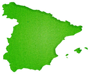 Fototapeta premium Map of Spain made from textured green paper isolated on white background, symbolizing nature, environment, and Spanish culture.