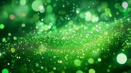 Obraz premium Glittering green particles swirl in a mesmerizing pattern, creating a captivating spectacle