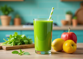 Fototapeta premium green smoothie recipe vibrant kitchen setting makes great food photography