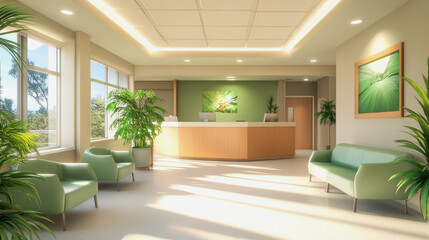Fototapeta premium Modern waiting room with natural light and relaxing decor