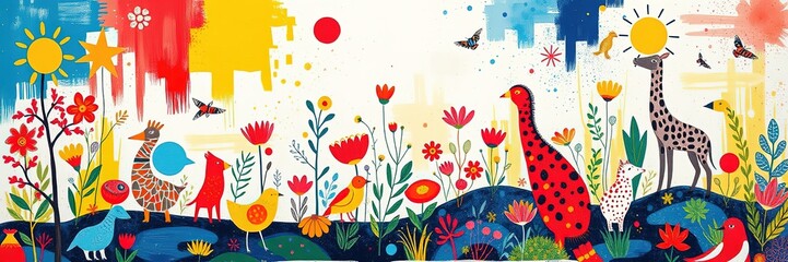 Obraz premium Nostalgic Animal Sketches on Vintage Wallpaper