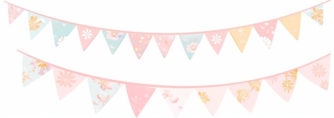 Naklejka premium A pink and light blue banner with bunting, set against a white background 