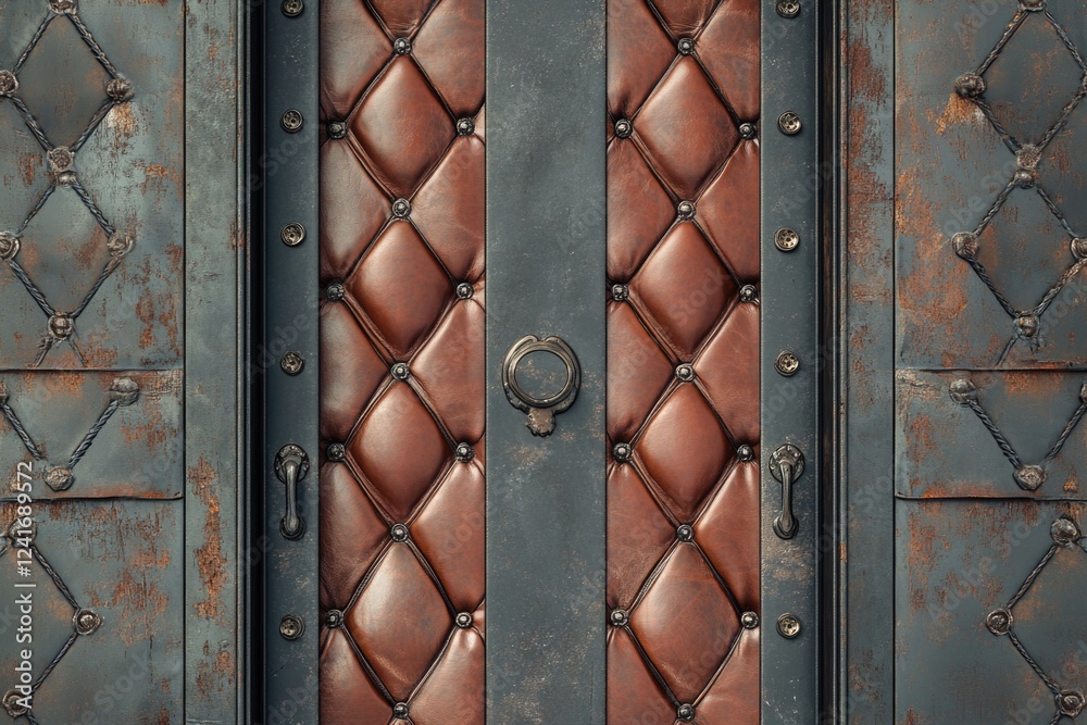 Sticker A close-up shot of a metal door featuring a unique diamond pattern