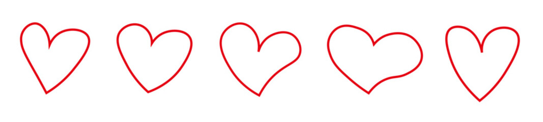 Set of red handdrawn hearts in varying shapes. Pencil sketch design vector elements. Hand drawn ink icon. Love and affection for any celebration. White background. collection. Love emotion. imperfect 