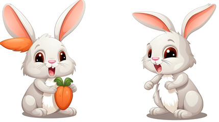 Fototapeta premium Two cartoon rabbits are holding carrots