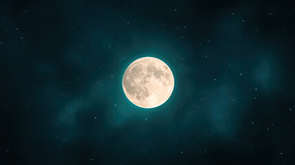 Stunning Full Moon Illuminates Night Sky with Starry Background and Ethereal Clouds