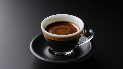 Fototapeta premium Strong espresso served in a stylish cup on a sleek black saucer