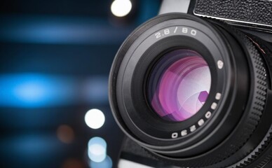 Photo Camera Video lens on black background,